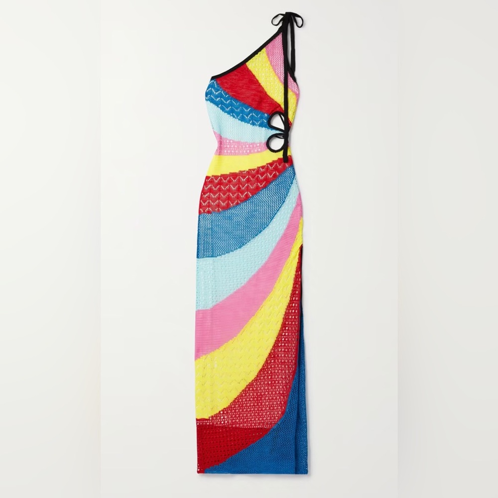 STAUD Alpes one-shoulder cutout crochet-knit midi dress